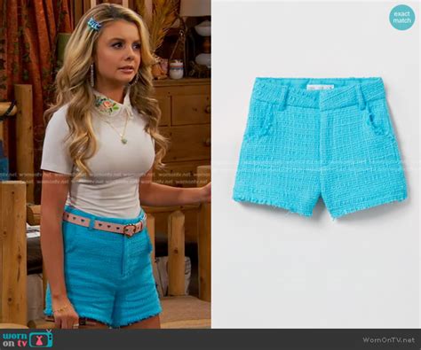 Wornontv Destiny’s White Embroidered Collar Top And Blue Shorts On Bunkd Mallory James