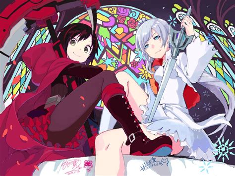 morino hon ruby rose weiss schnee rwby commentary request 2girls church crescent rose