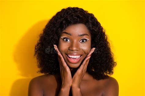 Photo Of Young Happy Excited Smiling Afro Girl Wear No Clothes Apply