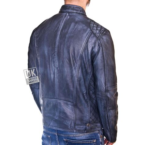 Mens Blue Leather Biker Jacket Phoenix Free Uk Delivery