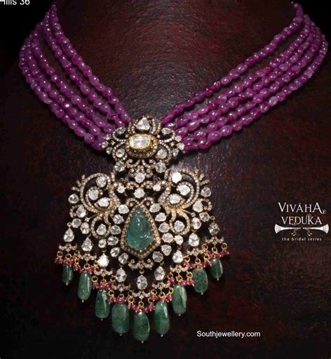 Ruby Beads Necklace With Polki Pendant Indian Jewellery Designs
