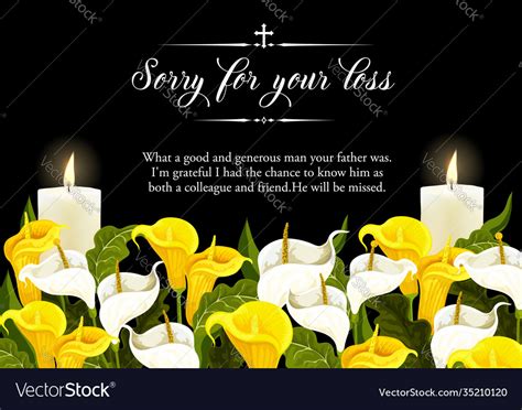 Funerary Card Template With Candle And Calla Lily Vector Image
