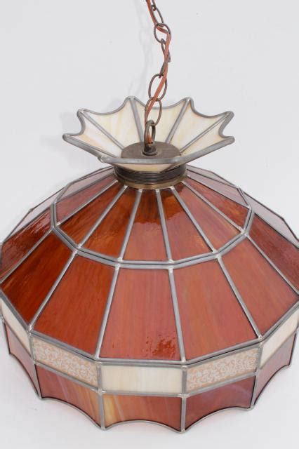 No chips or cracks in the glass shade or chimney includes a 10 foot chain and 12. 70s vintage swag lamp pendant light w/ amber stained glass ...