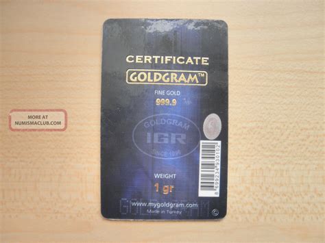 1 Gram Gold Igr Goldgram 9999 Pure 24k Bar Ingot On Card With Serial