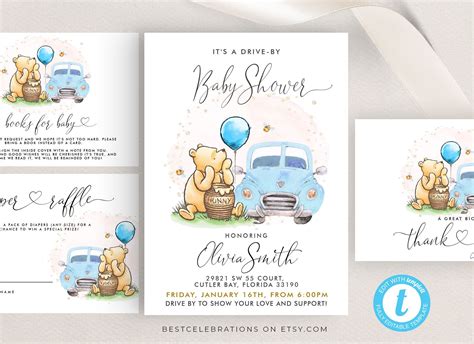 Editable Winnie The Pooh Drive By Baby Shower Invitations Etsy Baby