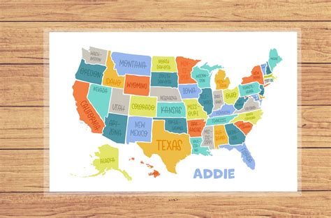 Personalized Kids Placemats Usa States And Capitals Map Etsy
