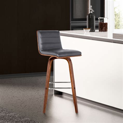 Allmodern Hiram Swivel Faux Leather Counter Or Bar Stool In Wood With