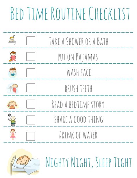 Bed Time Routine Checklist Free Printable Momdot