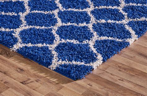 Modern Royal Blue Trellis Shaggy Carpet Contemporary Moroccan Area Rug