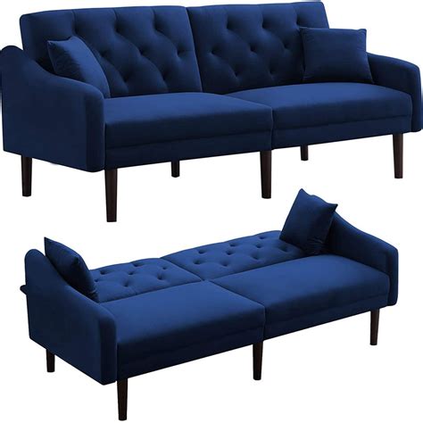 Clearance Mid Century Couch Navy Blue Loveseat Fabric Sofa For Small