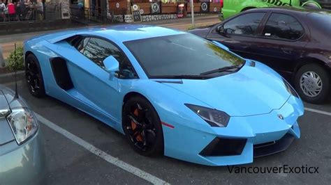 Baby Blue Lamborghini Aventador Startup Revs And Acceleration Youtube