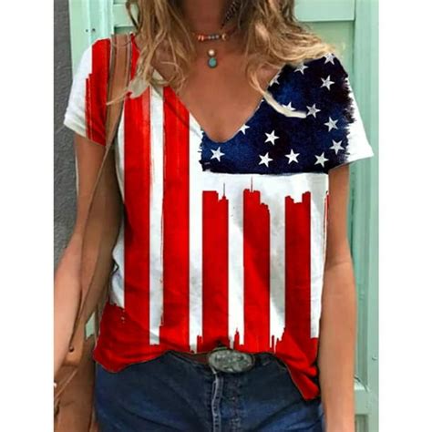 4th Of July Tshirts For Women Fashion American Flag Top Patriotic Stars