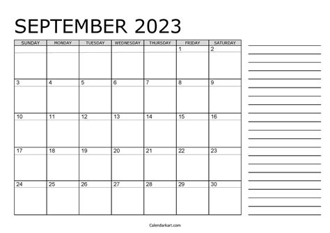 Free Printable September 2023 Calendars Calendarkart In 2023