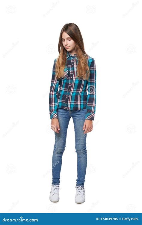 Teen Girl In In Full Length Looking Down Stock Image Image Of Casually Checkered 174039785