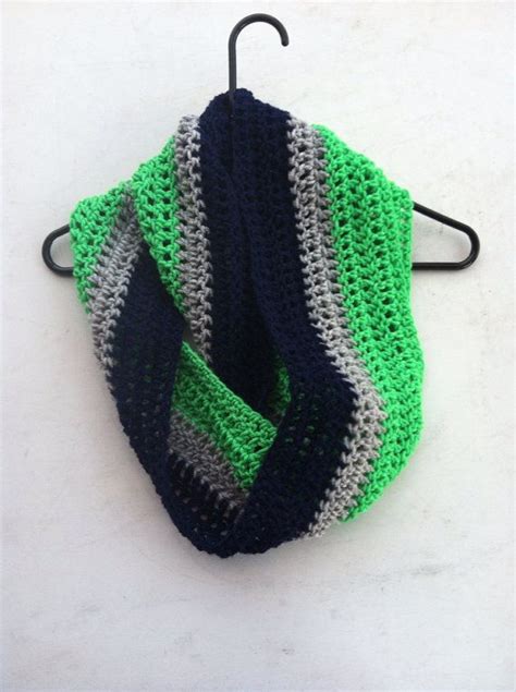 Seattle Seahawks Inspired Infinity Crochet Scarf Etsy Crochet Scarf