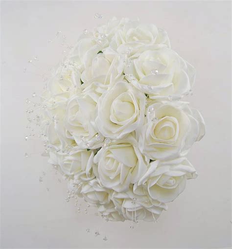 Brides Ivory Foam Rose Crystal And Pearl Loop Wedding Bouquet Sarahs