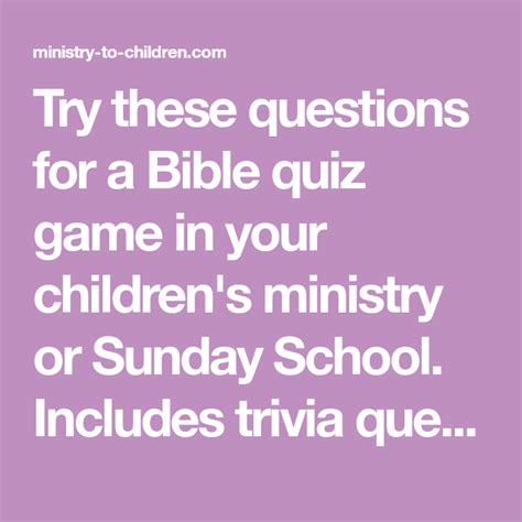 If you know, you know. Try these questions for a Bible quiz game in your children ...