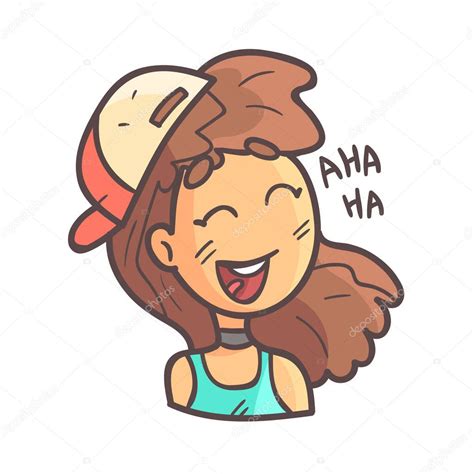 Laughing Girl In Cap Choker And Blue Top Hand Drawn Emoji