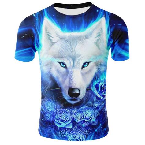 Free shipping all over india. 3D Digital Printed Space Rose Wolf Pattern Men's T-shirt Blue