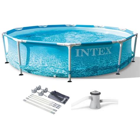 Intex 10 Ft X 30 In Metal Frame Beachside Swimming Pool With Pump And