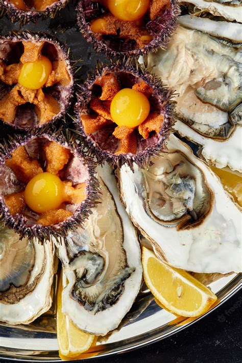 Premium Photo Top View Of Seafood Platter Shellfish Oysters Sea