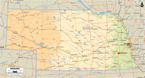 Physical Map Of Nebraska State Usa Ezilon Maps