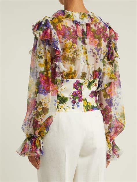 Dolce Gabbana Peony And Rose Print Silk Chiffon Blouse Blouses For