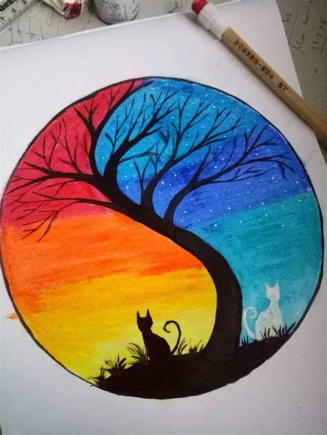 How to draw easy and simple scenery for beginners with oil pastels. Day and night 🌃 nature life Oilpastels drawing for ...
