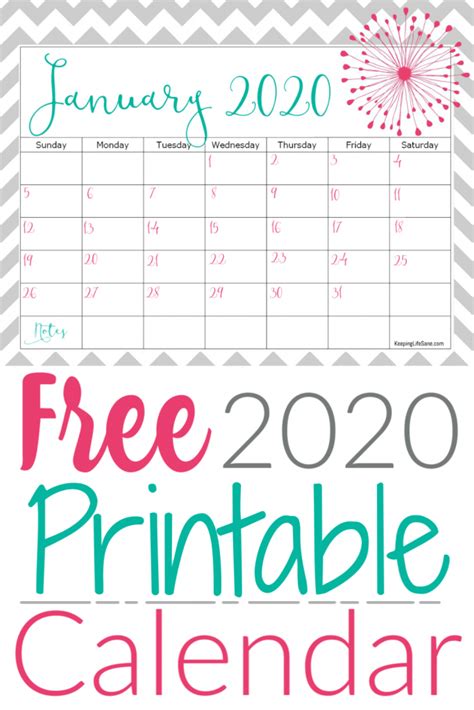 20 Free Printable Calendars For 2020 Yesmissy Calendar Printables