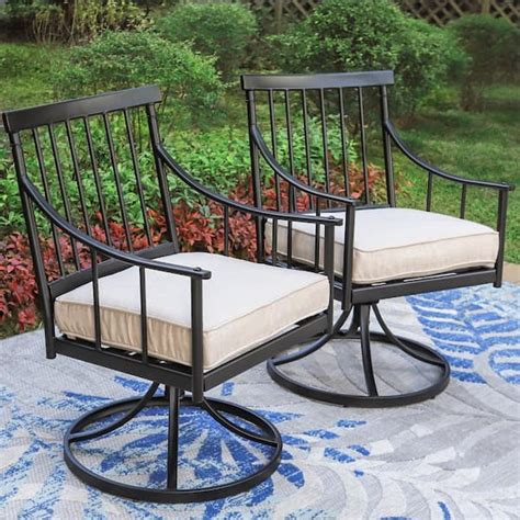 Phi Villa Black Metal Swivel Stripe Stylish Patio Outdoor Dining Chair