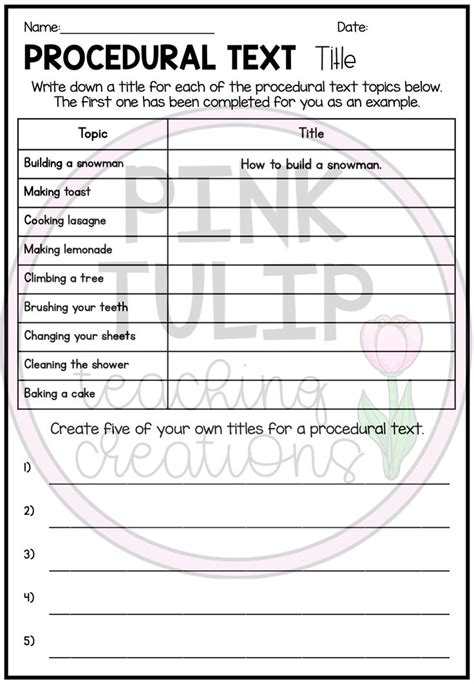 Procedural Text Writing Worksheet Pack Title In 2021 Writing