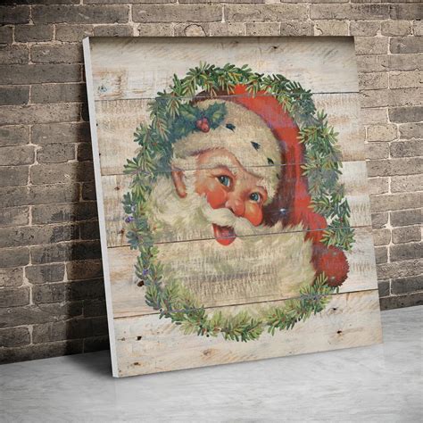 Framed Vintage Santa Wreath Christmas Posters Canvas Paintings Wall Art