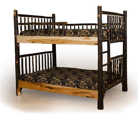 A rustic bunk bed set with a twin over full or twin over queen sleeping configuration. Rustic Hickory Log Bunk Bed Set - Twin Over Twin to Queen ...
