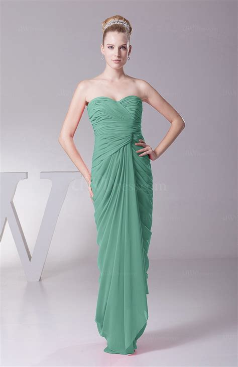 Mint Green Modest Sheath Sleeveless Backless Floor Length Ruching Prom
