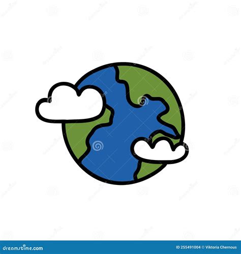 Earth Doodle Icon Vector Color Line Illustration Stock Vector
