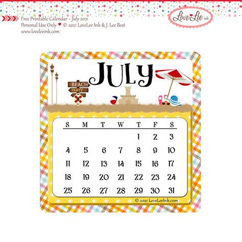 Free Printable Calendar July 2021 Lovelee Ink