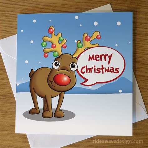 Cartoon Reindeer Christmas Card Greeting Cards Ride A Wave Design