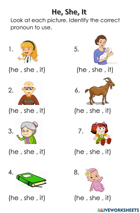 He She And It Worksheet In 2023 English Conversation For Kids