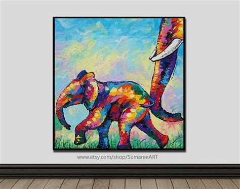 Colorful Elephant Walking Acrylic Painting On Canvas Etsy Acrylic