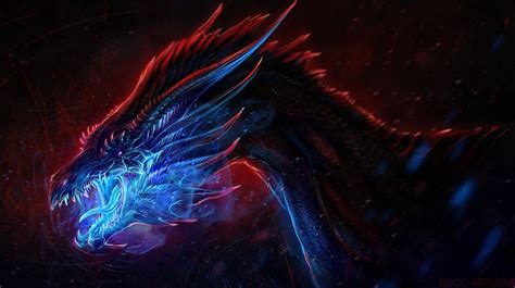 Beautiful Fantasy Blue Flames Dragon Art By Isvoc Drachen Fantasy