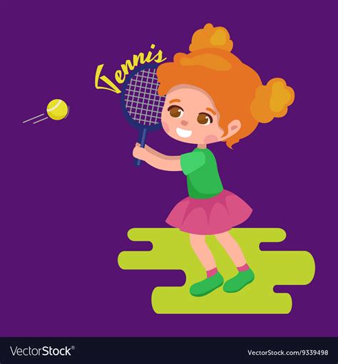 Happy Girl Playing Tennis Kids Sport Children Vector Image