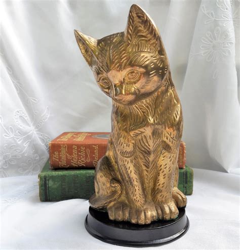 Vintage Cat Statue 8 Tall Brass Golden Cats Figurine Etsy Vintage