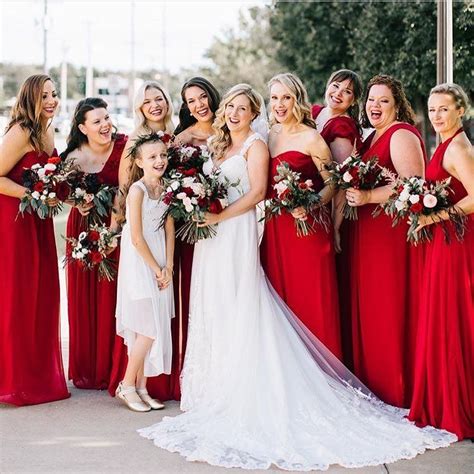 Radiant In Red This Bright Red Bridal Party Is Stunning At This Winter