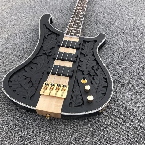 Custom 4 String All Body Bass Engraved Guitars Gold Hardware Black Body