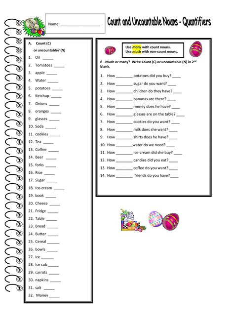 Countable Uncountable Nouns Interactive Worksheet Countable