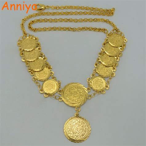 Anniyo 45cm Metal Coin Necklaces For Womengold Color Arab Coins