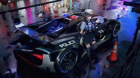 83252 Anime Girl Police Car 4k Wallpaper