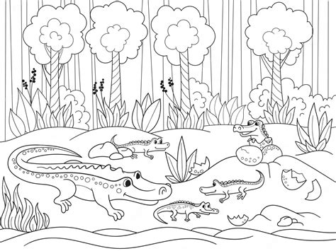 Família De Crocodilos De Desenho Animado Infantil Na áfrica Livro De