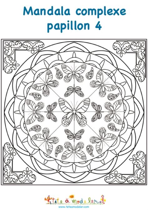 Free coloring sheets to print and download. Mandala des papillons complexe - mandala Tête à modeler