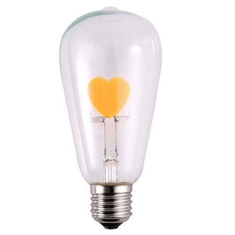 2w 2200k St64 Artistic Led Bulb With Heart Shape Cob Chip Filament